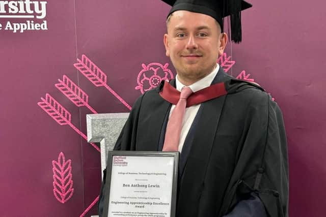 Ben Lewin winning his Engineering Apprenticeship Excellence Award from Sheffield Hallam University