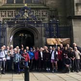 Youlgrave's Pommie Pilgrim party on arrival at Derby Cathedral. (Photo: Saffron Baker)