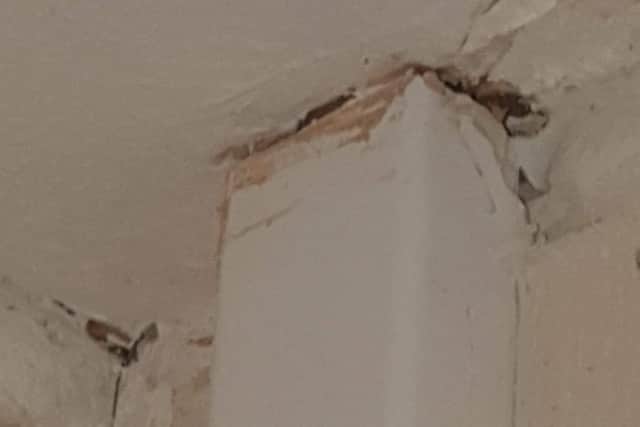 Cracks in the ceiling at the new home Michelle Whyatt has been offered