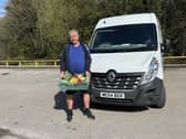 Mark Tickle with one of the mega box of fruit and veg he delivers to homes across the High Peak every week. Photo submitted