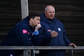 Derbyshire coach Dave Houghton speaks with Billy Godleman during the LV= Insurance County Championship match between at Derbyshire and Nottinghamshire. (Photo by Gareth Copley/Getty Images)