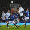 Connor Kirby gets up for a header as Buxton attack at Ipswich. Photo: Matchday Images.