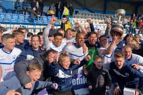 Buxton FC celebrate winning the Northern Premier League.