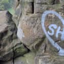 Recent graffiti left at Robin Hood's Cave on Stanage Edge. (Photo: Peak District National Park Authority)