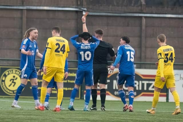 Kieran Burton is shown a red card. Photo: Phil Peat Photography.