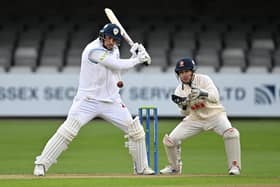 Billy Godleman of Derbyshire plays a shot during the LV= Insurance County Championship match between Essex and Derbyshire at Cloudfm County Ground in Chelmsford.  (Photo by Justin Setterfield/Getty Images)