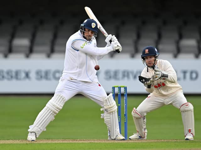 Billy Godleman of Derbyshire plays a shot during the LV= Insurance County Championship match between Essex and Derbyshire at Cloudfm County Ground in Chelmsford.  (Photo by Justin Setterfield/Getty Images)