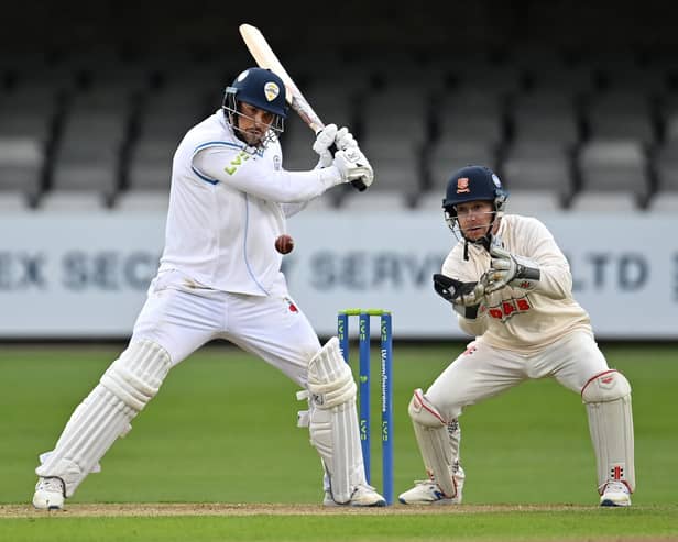 Billy Godleman of Derbyshire plays a shot during the LV= Insurance County Championship match between Essex and Derbyshire at Cloudfm County Ground in Chelmsford.  (Photo by Justin Setterfield/Getty Images)