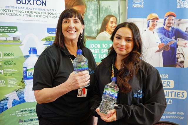Buxton jobs fair hosted by Jon Pearce MP. Yvonne Watson training manager and Nicola Taylor sustainability manager from Buxton Water. Photo Brian Eyre