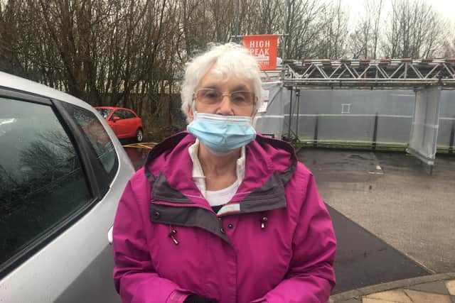 Anne Stores outside the surgery after receiving the jab