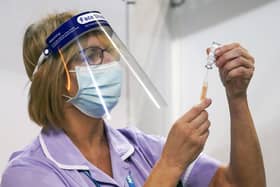 Julie Whitaker at the Covid 19 vaccination centre which has opened at Sheffield Arena. Picture: Scott Merrylees.