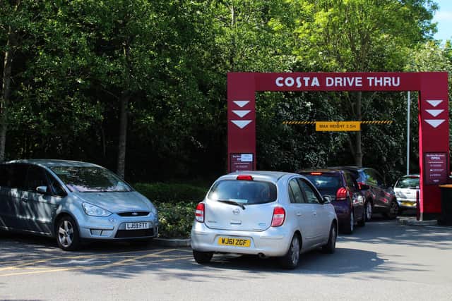 Customers arrive at the re-opened Croydon Costa Coffee Drive-Thru  (Photo by Mark Trowbridge/Getty Images)