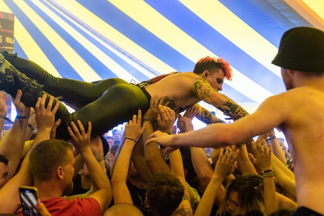 Crowd-surfing Josh Taylor from The Hara band.
