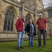 Buxton playwright Mary Hennessy with Martin Coslett, left, and Peter Gray of Ashgate Heritage Arts.