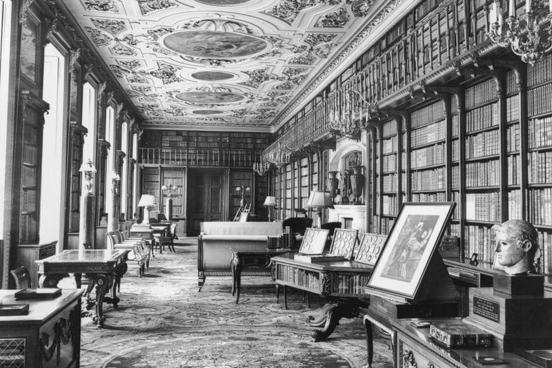 The library of Chatsworth House, circa 1930.