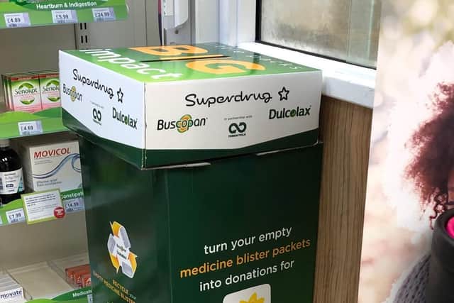 Buxton residents can now recycle medical blister packs using this bin at Superdrug.