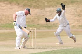 A big shout for a wicket from Buxton against Ashover.