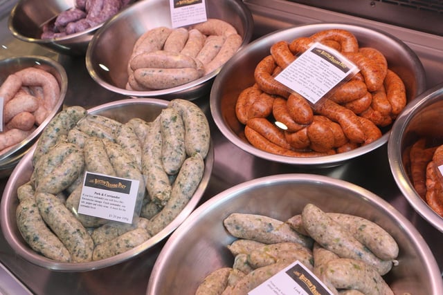 The Buxton Trading Post, Spring Gardens, just some of the many flavours of sausages made by Lawrence