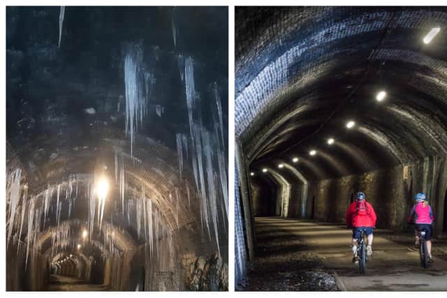 The Monsal Trail tunnels now (right) and how they looked before (pics: Emily Irving-Witt/Peak District National Park)