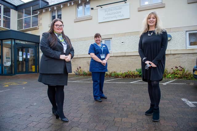 Barratt Homes representative Megan Greenhalgh, left, visited Blythe House to meet the team and learn about their work.