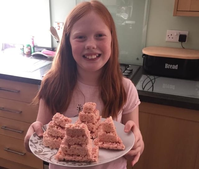 Maisie Bowers with her shortbread Egyptian pyramids