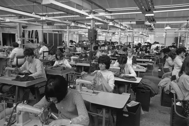 Women machining garments at Lea Mills, Matlock. Founded in 1784 by Thomas Smedley the mills have been modernised by the present company, John Smedley Ltd.   (Photo by George Freston/Getty Images)