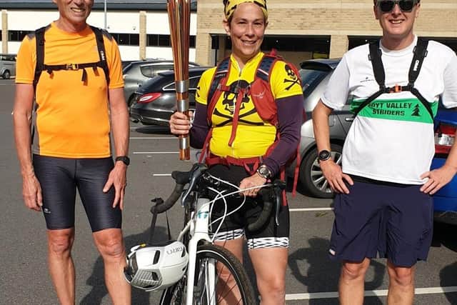 Amanda cycled the journey and was joined by two runners, Brian Holland and Kieran Smallbone, from Goyt Striders running club.