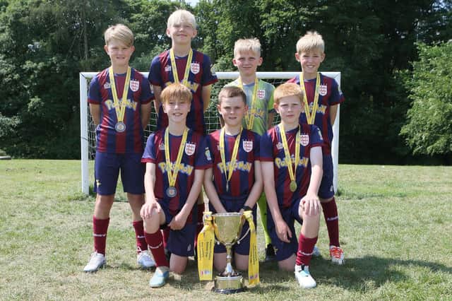 Harpur Hill yr6 national championship, Jake Stapleton, Theo Graham, Leityn Bowers, Archie Pilkington, Theo Hill, Oscar Roberts, Jayden Railton, team mate Alfie Jack Shilcock not pictured. Pic Jason Chadwick