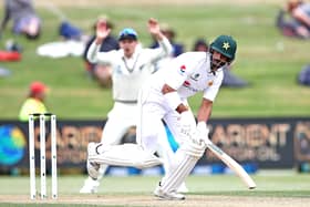 Shan Masood of Pakistan bats against New Zealand at Bay Oval in 2020.