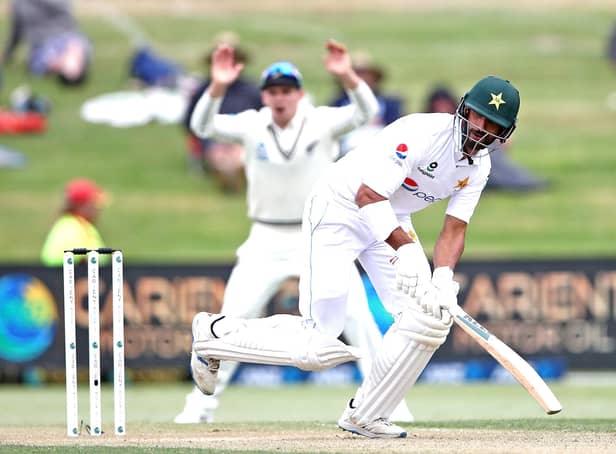 Shan Masood of Pakistan bats against New Zealand at Bay Oval in 2020.
