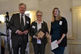 Heritage Hero Diane White (centre) with Peter Ainsworth, Chair of the Heritage Alliance and Faith Kitchen, Heritage Director at Ecclesiastical.