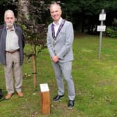 Unveiling of the new plaque in the Pavilion Gardens to commemorate 100 years of Buxton Local History Society. Pic submitted