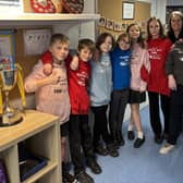 Students at Harpur Hill Primary school celebrating a good Ofsted report. Photo submitted