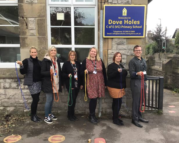 Some of the Dove Holes Primary School teaching staff taking part in the 100 skips a day for Cancer Research UK. Photo submitted