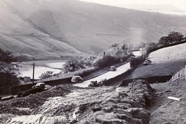 The start of the diversion above Ashopton. This photo gives an extent of how much of the village and surrounding land was flooded for the reservoir.