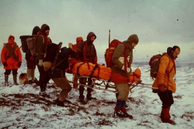 One of the first pictures of Kinder Mountain Rescue Team taken in the 1970s