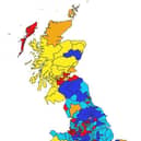 This graphic of UK parliamentary constituencies reflects the results of a new poll that spells trouble for the Labour Party