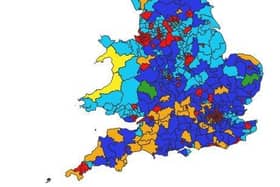 This graphic of UK parliamentary constituencies reflects the results of a new poll that spells trouble for the Labour Party