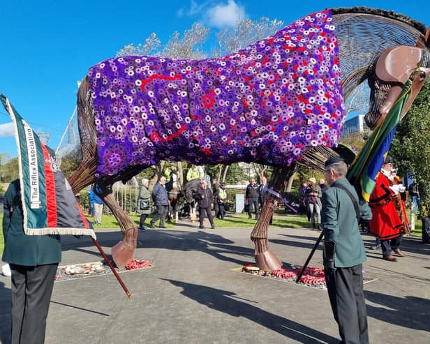 Watch as War Horse memorial gets purple poppy coat to remember fallen service animals