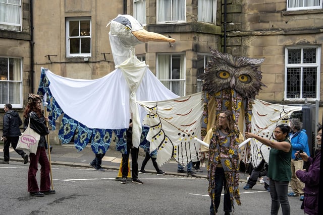 Two Left Hands performed with giant puppets at the spring fair. Picture David Dukesell