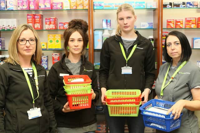 Pressure on NHS, the team at Peak Pharmacy are working flat out to fill perscriptions, Kirsten Bagshaw, Emma Sanders, Sophie Briddon and Kirsty Goddard