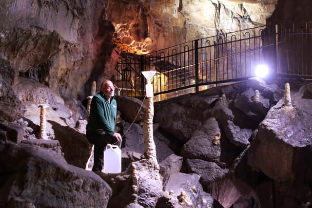 Pooles Cavern manager Alan Walker with some of the scientific experiments the cavern has been hosting during lockdown