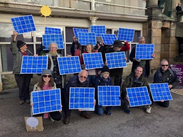 Derbyshire Climate Coalition Campaigners Held Up Mock Solar Panels And Banners During A Demo At Derbyshire County Council, Taken By Ldr Jon Cooper.