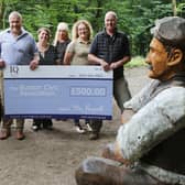 Viv Russell, Chair of the Institute of Quarrying, Pat Bowles Chairman of the Derbyshire branch and Sarah Fry head of membership and marketing, with Simon Fussell and Lucy Marsden, directors of Buxton Civic Association, and Buxton Advertiser Editor Louise Cooper