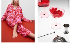 SET OF TWO COUPE GLASSES £15 / UBERSTAR DOUBLE SPIRIT MEASURE £9 / UBERSTAR COCKTAIL STRAINER £14 / UBERSTAR ESPRESSO MARTINI COCKTAIL GIFT SET £39.99; and PJ TOP £15 / PJ BOTTOMS £15.