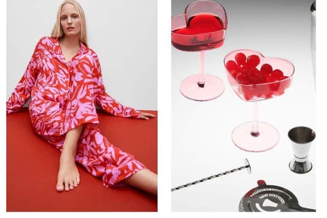 SET OF TWO COUPE GLASSES £15 / UBERSTAR DOUBLE SPIRIT MEASURE £9 / UBERSTAR COCKTAIL STRAINER £14 / UBERSTAR ESPRESSO MARTINI COCKTAIL GIFT SET £39.99; and PJ TOP £15 / PJ BOTTOMS £15.