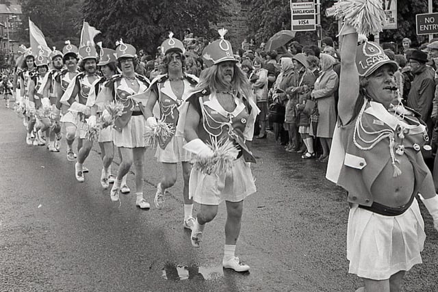 Bill Weston leading the Billerettes at the 1980 Buxton Carnival. Photo Alan Swift
