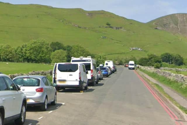 The parking restrictions in Old Mam Tor Road, Castleton.