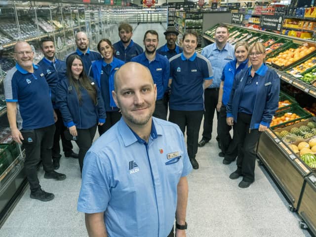 Manager Phil Welling and his team at the new Aldi store on Altar Way. Photo Richard Grange / UNP (United National Photographers).
