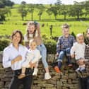 Kelvin Fletcher and his wife Liz Marsland with their children, Maximus and Mateusz, Marnie and MIlo on their Peak District farm (photo: ITV/Daisybeck Studios/Steve Morgan)